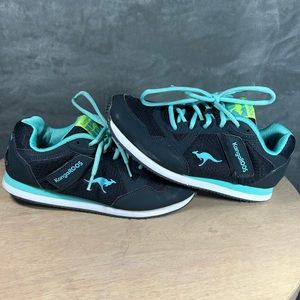 KangaROOS Shoes Womens 7 1/2 Shaker Running Sneakers Black Teal Low Top Athletic